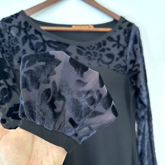 BELLDINI Black Velvet Burnout Tunic Size M Whimsygoth Witchy Twee Classic Chic - Picture 4 of 11